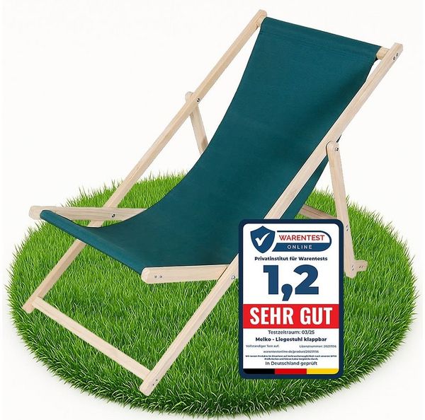 Melko Gartenstuhl Strandliege Liegestuhl Gartenliege Holz Freizeitliege Campingliege (Stück, 1 St), Inkl. Sicherung gegen ungewolltes Zusammenklappen