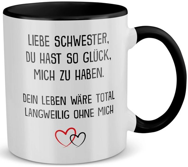 22Feels Tasse Schwester Geschenk Geburtstag Weihnachten Geschwister Mädchen Frauen, Keramik, Made in Germany, Spülmaschinenfest, Zweifarbig