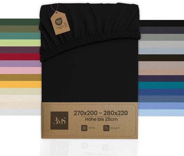 Jersey Spannbettlaken schwarz 270x200 - 280x220 cm Höhe bis 25cm