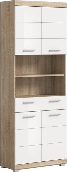 welltime Hochschrank SIENA, Breite 74cm, 4 Türen, 1 Schubkasten, 2 offene Fächer, MDF-Front (TOPSELLER) in verschiedenen Farben erhältlich, Badmöbel, Badschrank, Schrank, Bad