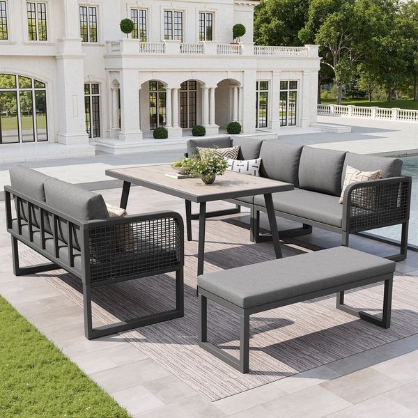 Flieks Gartenlounge-Set, 8-Sitzer Gartenmöbel-Set Sitzgruppe mit handgeflochtenem PE-Rattan