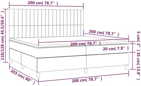 vidaXL Boxspringbett mit Matratze & LED Dunkelgrau 200x200 cm Stoff, Härtegrad: H2 [3135622] Bild 8