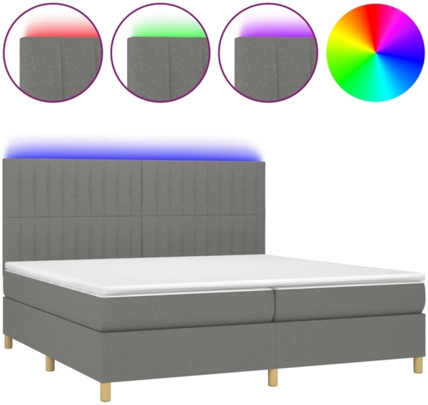 vidaXL Boxspringbett mit Matratze & LED Dunkelgrau 200x200 cm Stoff, Härtegrad: H2 [3135622]