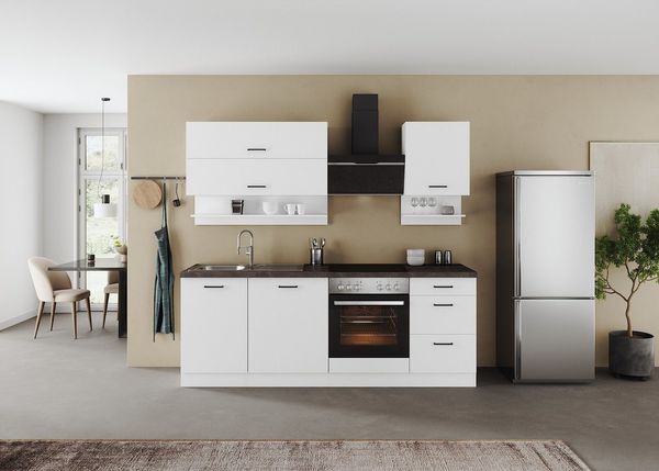 KOCHSTATION Küchenzeile KS-Frieda Breite 220 cm, wahlweise mit E-Geräten, mit 38mm starker Arbeitsplatte