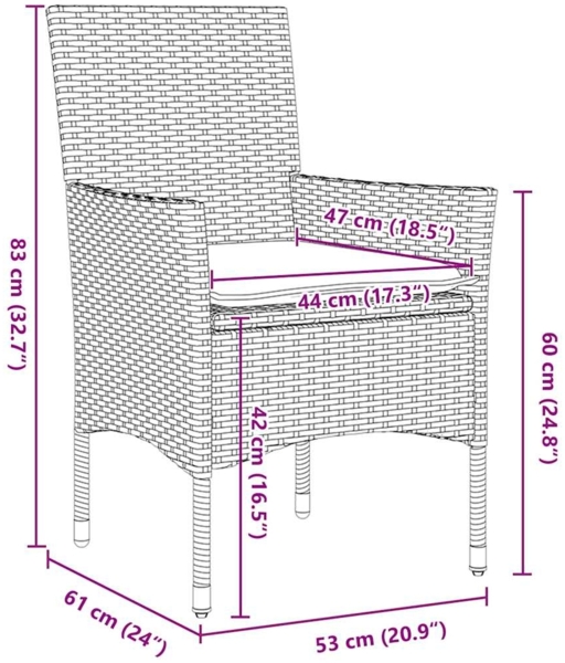 vidaXL Garten Essgruppe mit Kissen 3 pcs Beige Poly Rattan 3379793 Bild 9