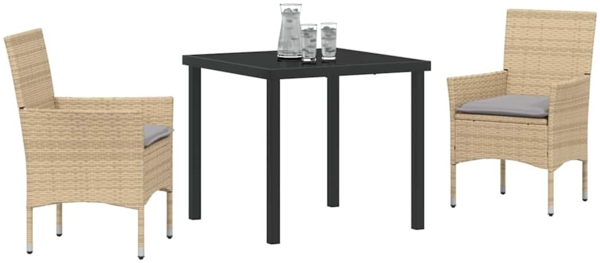 vidaXL Garten Essgruppe mit Kissen 3 pcs Beige Poly Rattan 3379793 Bild 2