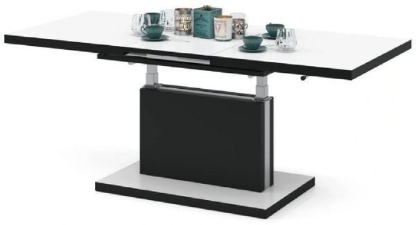 Mazzoni Couchtisch Aston Weiß-Schwarz matt stufenlos höhenverstellbar ausziehbar 120-200, Funktionstisch, Wohnzimmertisch, Tisch, Esstisch, Sofatisch