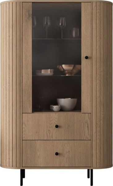 Compleo Standvitrine mit 2 Schubladen und Türen ZANTO Elegant design TOPSELLER Eiche cremona oder Beige