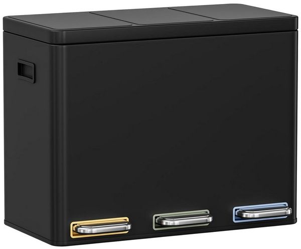 TLGREEN Mülltrennsystem 3×15L aus Stahl,Mülleimer 3 Fächer mit Soft-Close-Deckeln,Abfalleimer mit Herausnehmbare Inneneime