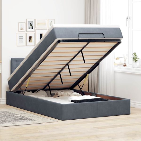 vidaXL Ottomane Bett mit Matratze & LEDs Dunkelgrau 120x190 cm Samt 3312753
