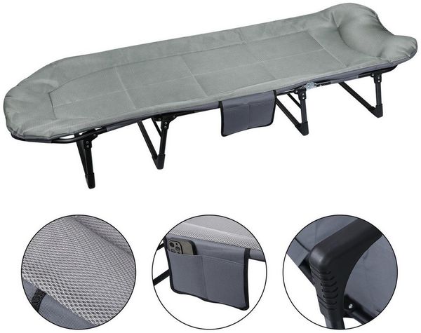 JEOBEST Feldbett Campingbett klappbar mit Nackenkissen, Seitentasche (Stück, 1-St, Gästebett 180kg) Garten Camping Angeln Festival Reise