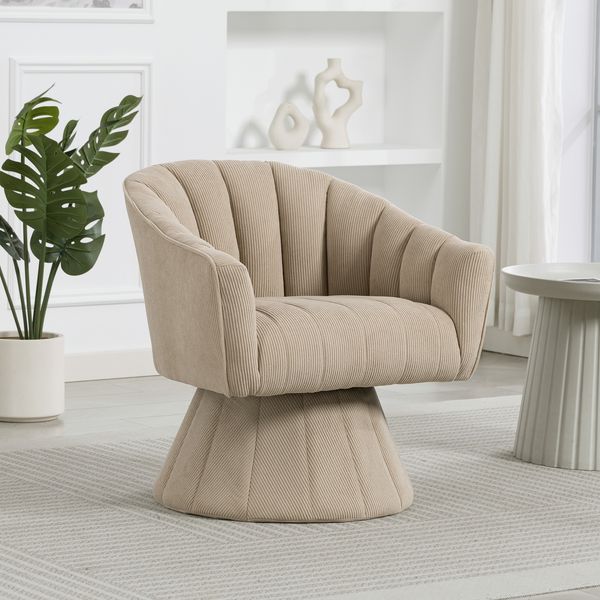 Drehstuhl aus Cord mit 360°-Drehfunktion & Armlehnen, 70x66x72 cm, Khaki