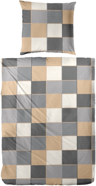 Primera Feinbiber Bettwäsche 155x220 Karo beige gau silber 173108-87