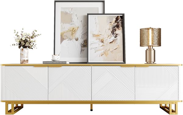 TV-Schrank mit vier Türen, TV-Ständer, TV-Paneel, niedriger TV-Ständer. Einzigartiges Design, geometrische Textur. 160 x 37,5 x 48 cm (L x B x H)