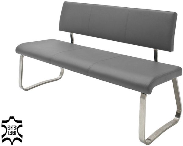 Sitzbank >Muvo III< in grau aus Rindsleder - 155x86x59cm (BxHxT)