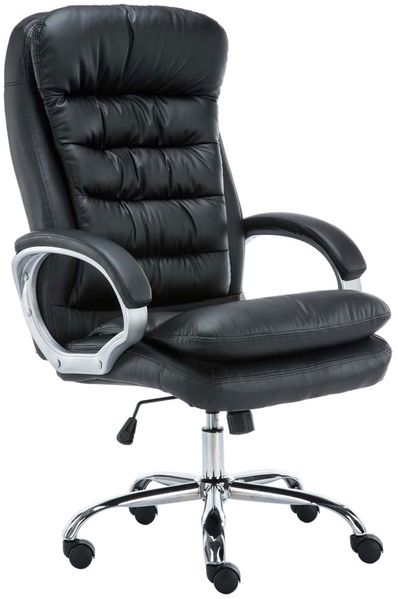 Bürostuhl SOUK - 116x68x77, Schwarz Kunstleder Metall in Chromoptik Gestell ergonomische Bürostühle Homeoffice Stuhl mit Rollen