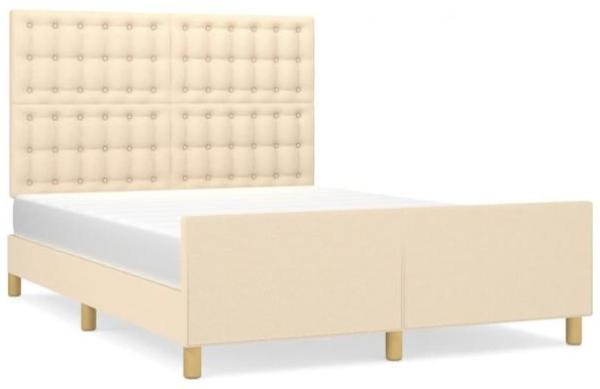 Doppelbett mit Kopfteil Stoff Creme 140 x 200 cm