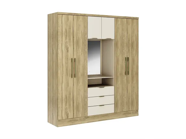 Vente-unique - ELORIO Wardrobe and walk-in wardrobe Holz, Platte BeigeBeige - B 46,5 cm x H 206 cm x L 180 cm