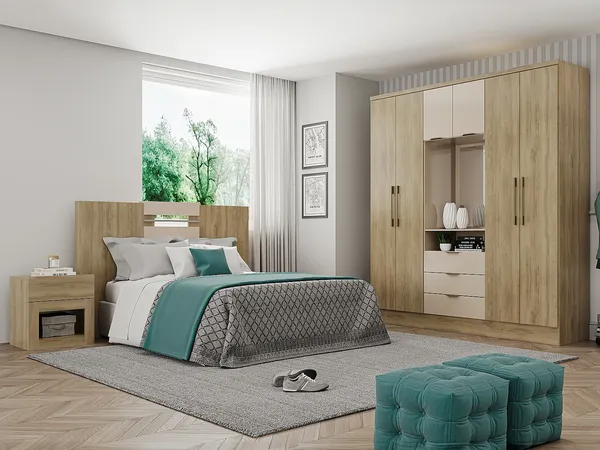 Vente-unique - ELORIO Wardrobe and walk-in wardrobe Holz, Platte BeigeBeige - B 46,5 cm x H 206 cm x L 180 cm