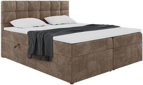 MEBLINI Boxspringbett TAPO 1 160x200 cm mit Bettkasten - H4/Braun Samt Polsterbett - Doppelbett mit Topper & Taschenfederkern-Matratze