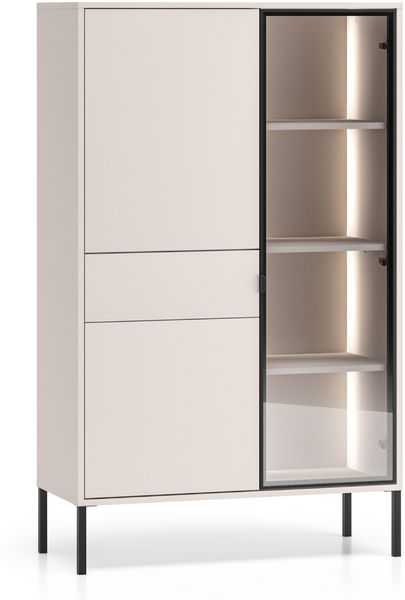 Selsey 'Barnee '– Vitrine, 3-türig mit LED, Kaschmirgrau, 92 cm