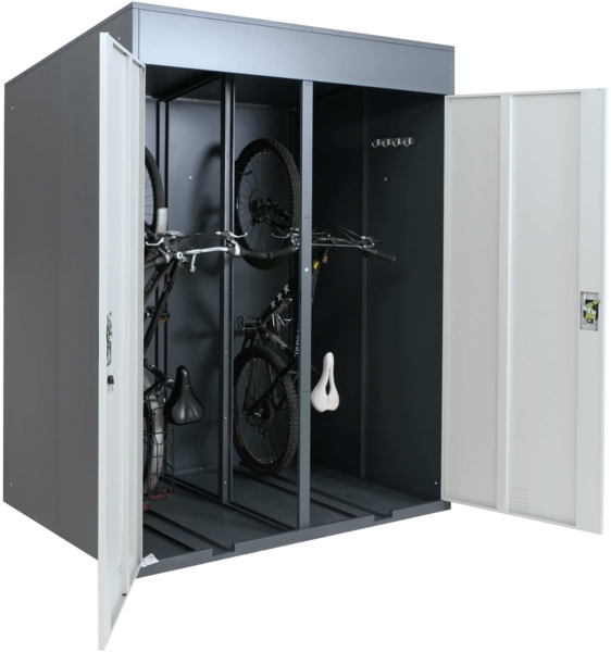 2er-Fahrradgarage HWC-H66b, Fahrradbox Fahrradunterstand abschließbar Metall 213x158x125cm ~ anthrazit/hellgrau