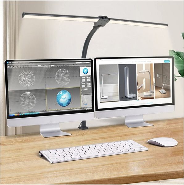 Sunicol LED Schreibtischlampe LED Tischleuchte, 360° Schwenkbare, ein Doppelkopf / Transformierbar, Doppelter Kopf, Warmweiß (3000K), Naturweiß (4500K), Kaltweiß (6000K), 5 Farben 5 Helligkeitsstufen dimmbare