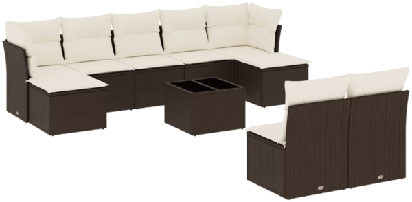 vidaXL 10-tlg. Garten-Sofagarnitur mit Kissen Braun Poly Rattan 3218283