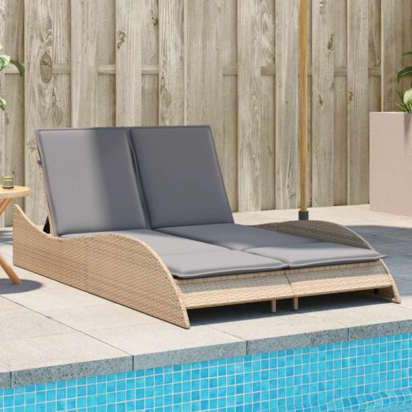 vidaXL Sonnenliege mit Auflagen Beige 114x205x73 cm Poly Rattan 368290