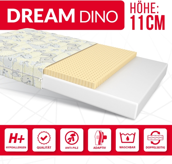 Matratze DREAM 90x200 cm Kaltschaum H2 H3 LATEX 11 cm Dino Bezug Bild 3