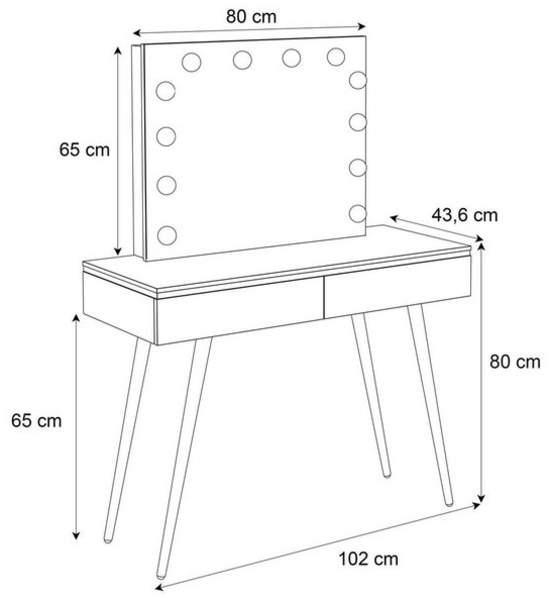 Lookway Schminktisch AURORA-S ELITE mit Spiegel weiß hochglanz, Breite : 102 cm Bild 4