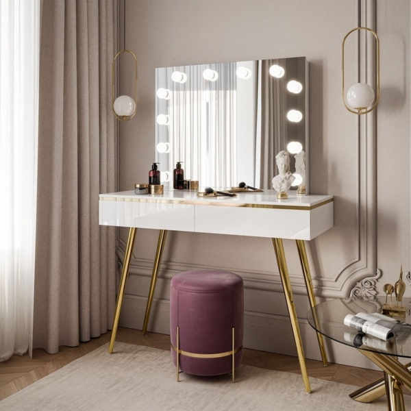 Lookway Schminktisch AURORA-S ELITE mit Spiegel weiß hochglanz, Breite : 102 cm Bild 5