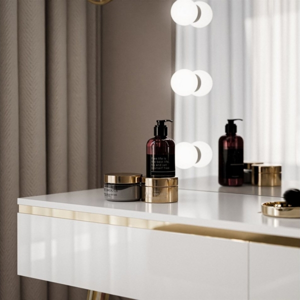 Lookway Schminktisch AURORA-S ELITE mit Spiegel weiß hochglanz, Breite : 102 cm Bild 2