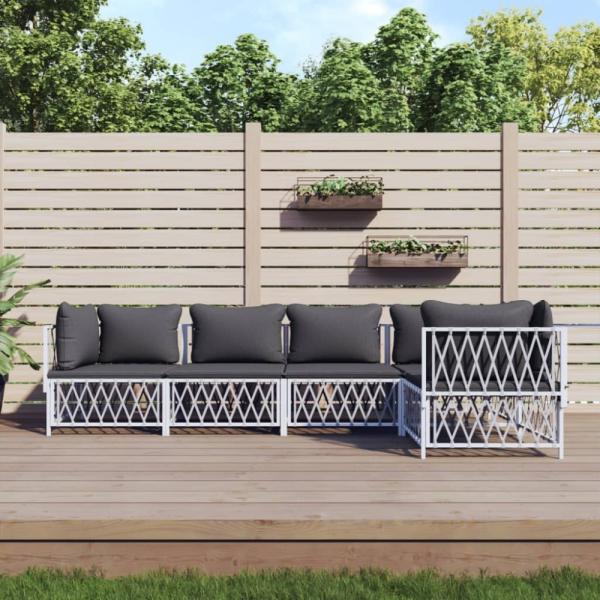 vidaXL 5-tlg. Garten-Lounge-Set mit Kissen Weiß Stahl 3186872