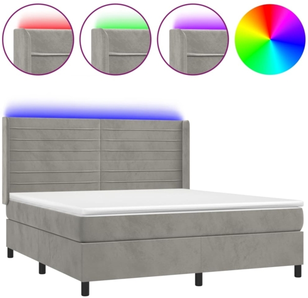 vidaXL Boxspringbett mit Matratze & LED Hellgrau 180x200 cm Samt 3139637