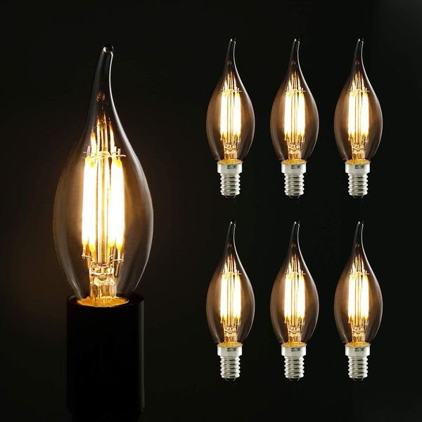 ZMH E14 LED-Kerzenglühbirnen, Warmweiß, 4 W, 2700 K, Retro-Filament, Edison-Vintage-Stil, Energiesparlampen aus Glas, nicht dimmbar, 6er-Pack