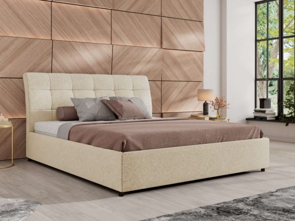 Polsterbett mit Lattenrost Gasfeder Doppelbett GALA CLASSIC gepolstert Kopfteil Bettkasten - 140x200 cm - Creme Strukture