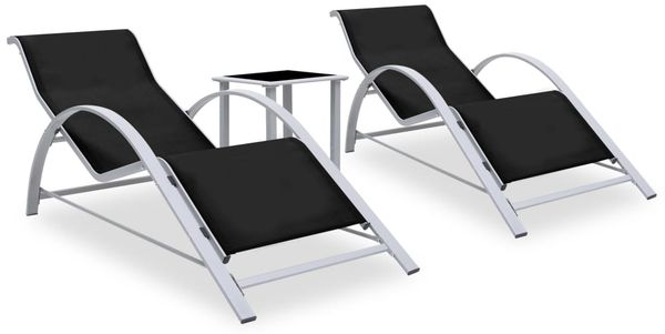vidaXL Sonnenliegen 2 Stk. mit Tisch Aluminium Schwarz 310534
