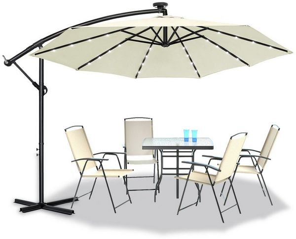 FIVMEN Sonnenschirm 300cm Balkonschirm Gartenschirm mit Solarbetriebene UV Schutz, Höhenverstellbarer Balkonschirm Gartenschirm Sonnenschirme