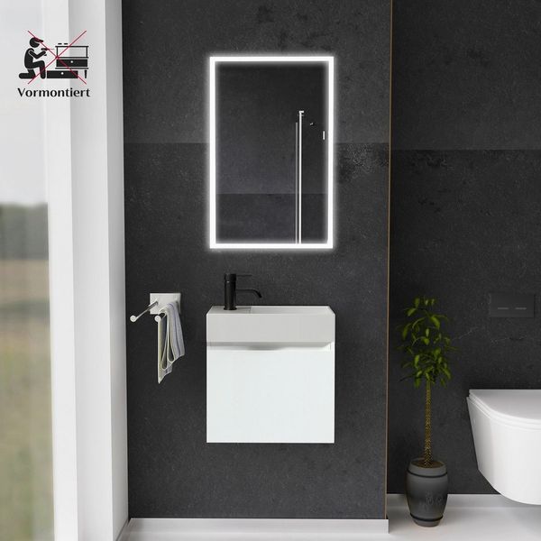 Alpenberger Badmöbel-Set - Waschbecken mit Unterschrank - Badschrank Komplett Vormontiert, (2-tlg, Waschtisch für Kleine Bäder), Hängeschrank Komplett vormontiert - Hochwertiges Keramik Aufsatzbecken