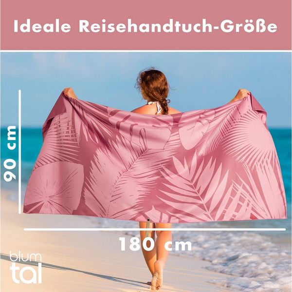 Blumtal Reisehandtuch Strandhandtuch 90x180 cm aus Mikrofaser - kompakt & schnelltrocknend, sandfrei mit Band - Mikrofaser Handtuch groß mit Wellen-Muster