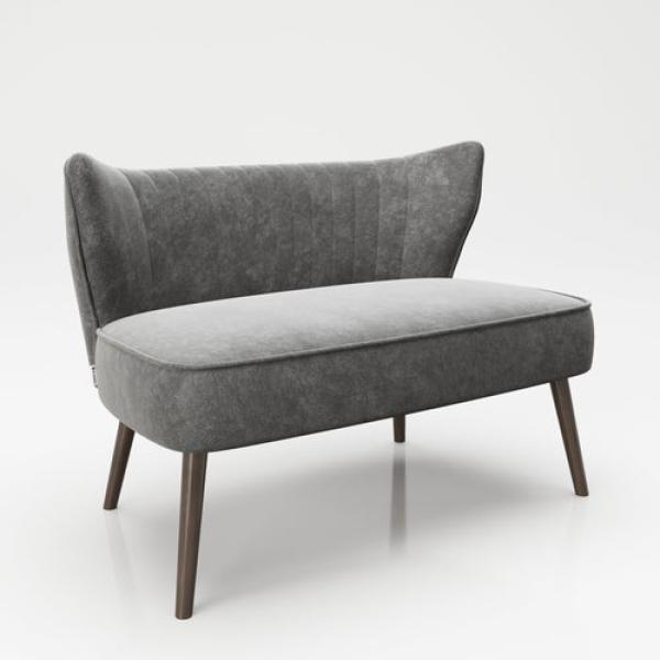 PLAYBOY - Sofa "KELLY" gepolsterter Loveseat mit Rückenlehne, Samtstoff in Grau mit Massivholzfüsse