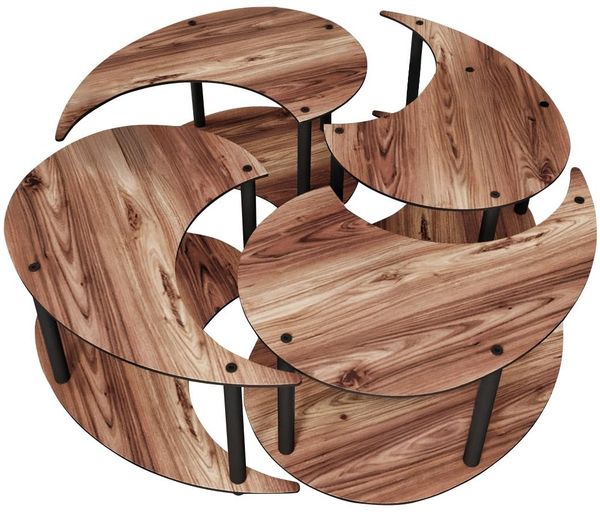 Modern Coffee Table Set (4 Pieces), Walnut Color, 70 cm Diameter x 38 cm Height | 100% MDF with Compressed Kraft Legs | Stylish & Functional Design for Any Living Space