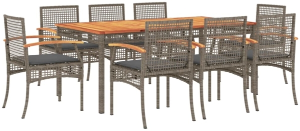 vidaXL 9-tlg. Garten-Essgruppe mit Kissen Grau Poly Rattan 3213574