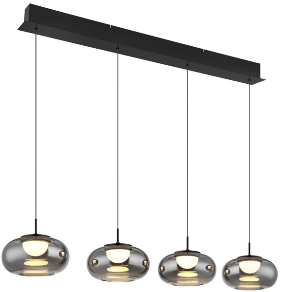 LED Pendelleuchte, Metall schwarz, Glas rauch, H 150 cm