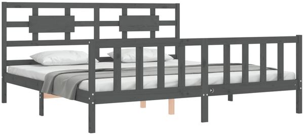 vidaXL Massivholzbett mit Kopfteil Grau 200x200 cm 3192578 Bild 3