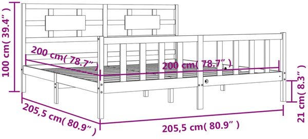 vidaXL Massivholzbett mit Kopfteil Grau 200x200 cm 3192578 Bild 12