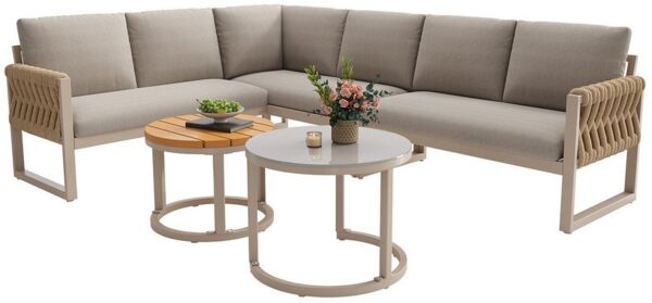 MODFU Gartenlounge-Set Ecksofa mit verzinktem Eisengestell, (mit verstellbaren Beinen, 5-tlg), mit Relaxfunktion