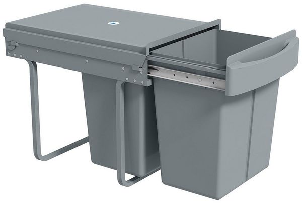 HOMCOM Einbaumülleimer herausnehmbar, 40 Liter Fassungsvermögen, Doppelbehälter, Grau
