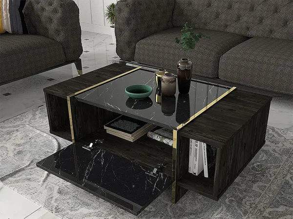 Vente-unique - CADEBA Couchtisch Holz, Platte SchwarzBraun - B 60 cm x H 37,3 cm x L 103,8 cm